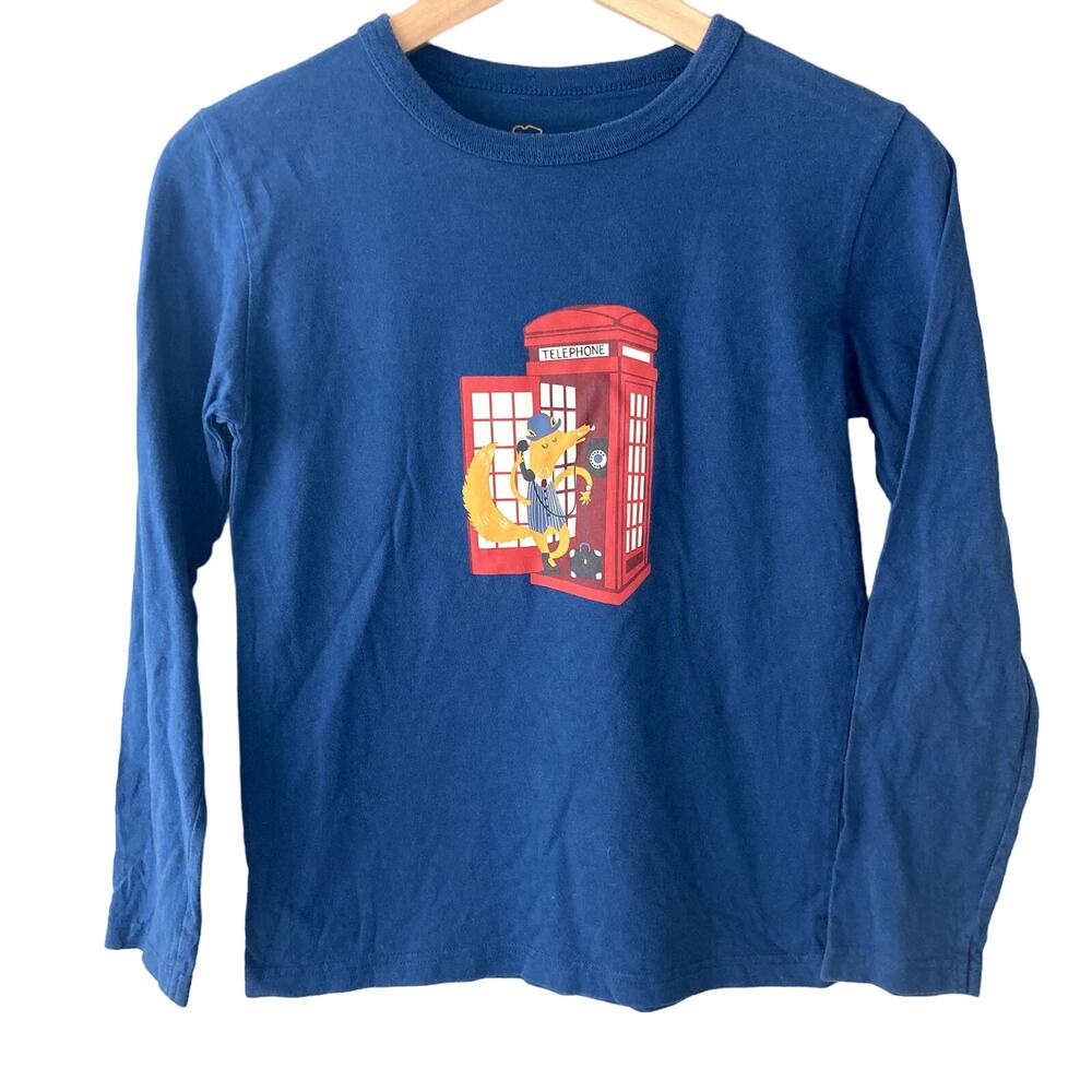 Mini Boden Fox in London Phone Booth Long Sleeve Tee - Blue - 9-10Y